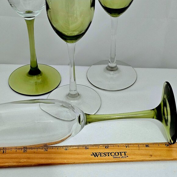 Pier 1 Pantiago Olive Green Champagne Glasses 9" toasting flutes glassware - Picture 6 of 7